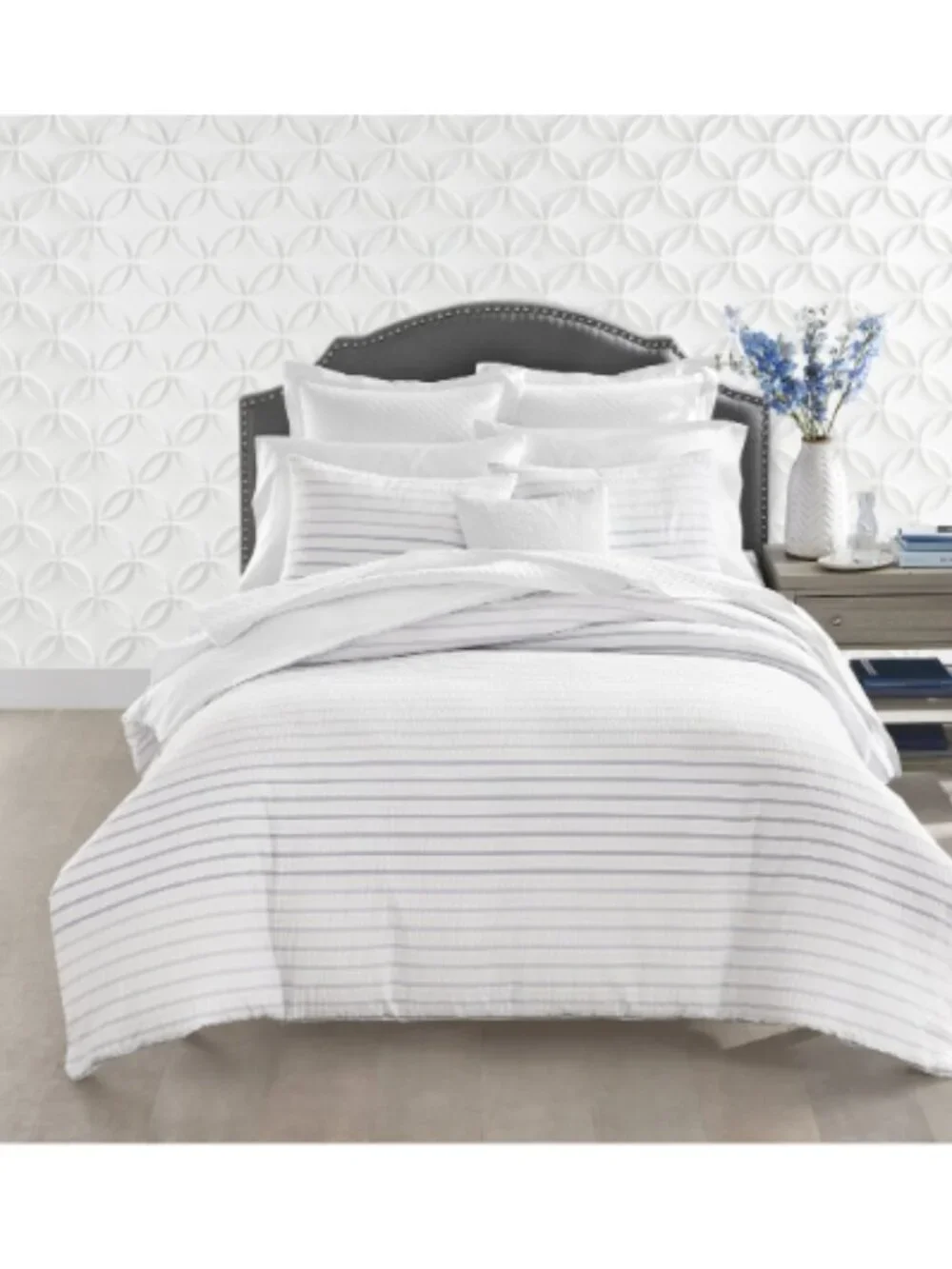 Charter Club Damask Designs Seersucker Ombre Stripe, Twin Comforter Set, Grey